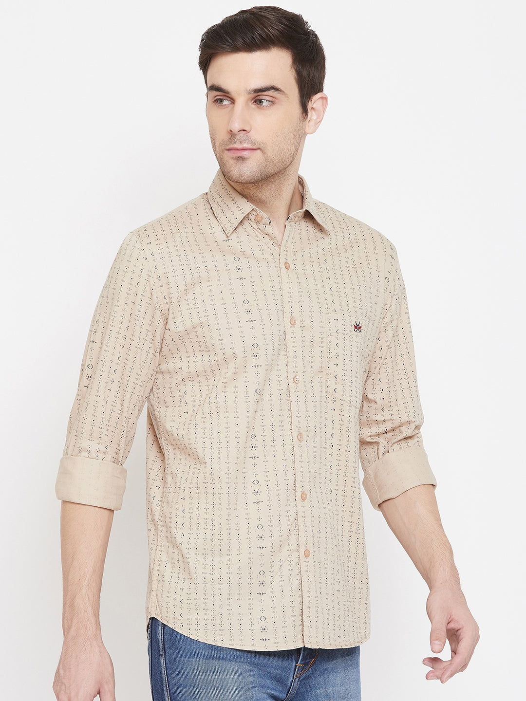 Beige Printed Slim Fit shirt - Men Shirts