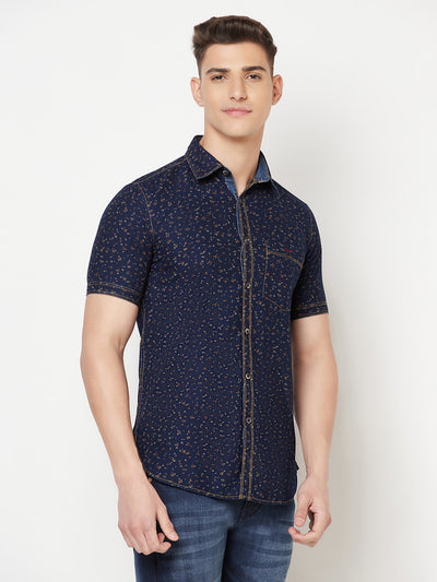 Navy Blue Floral Shirt - Men Shirts