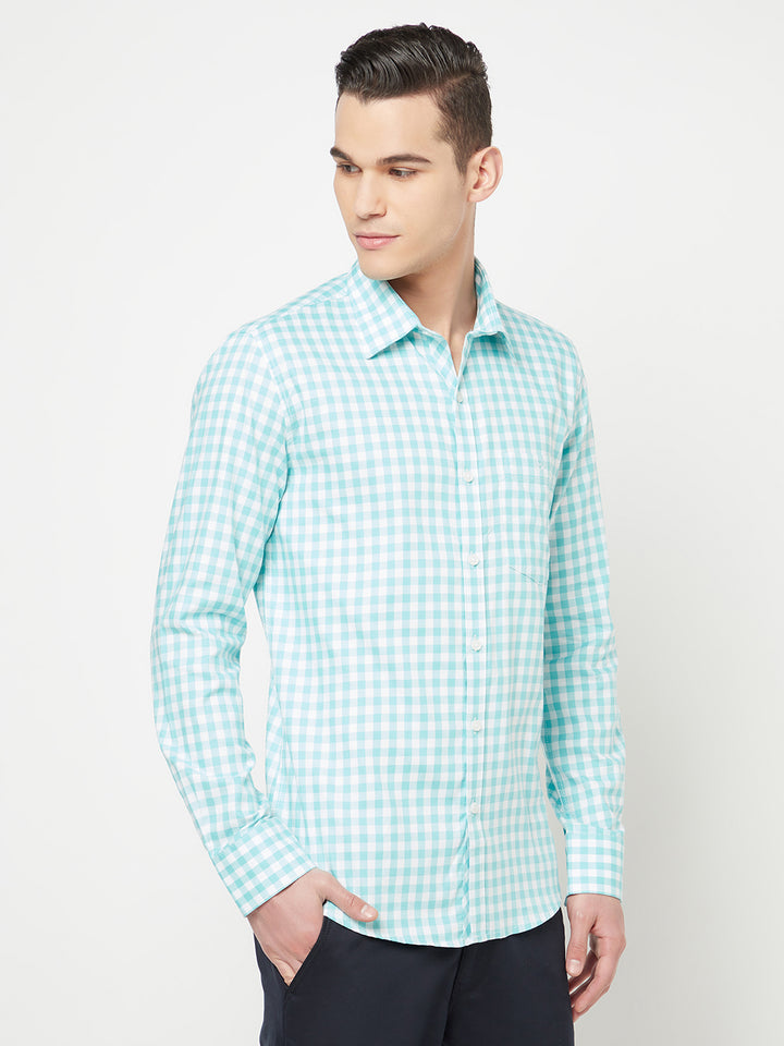 Green Gingham Checked Shirt - Men Shirts