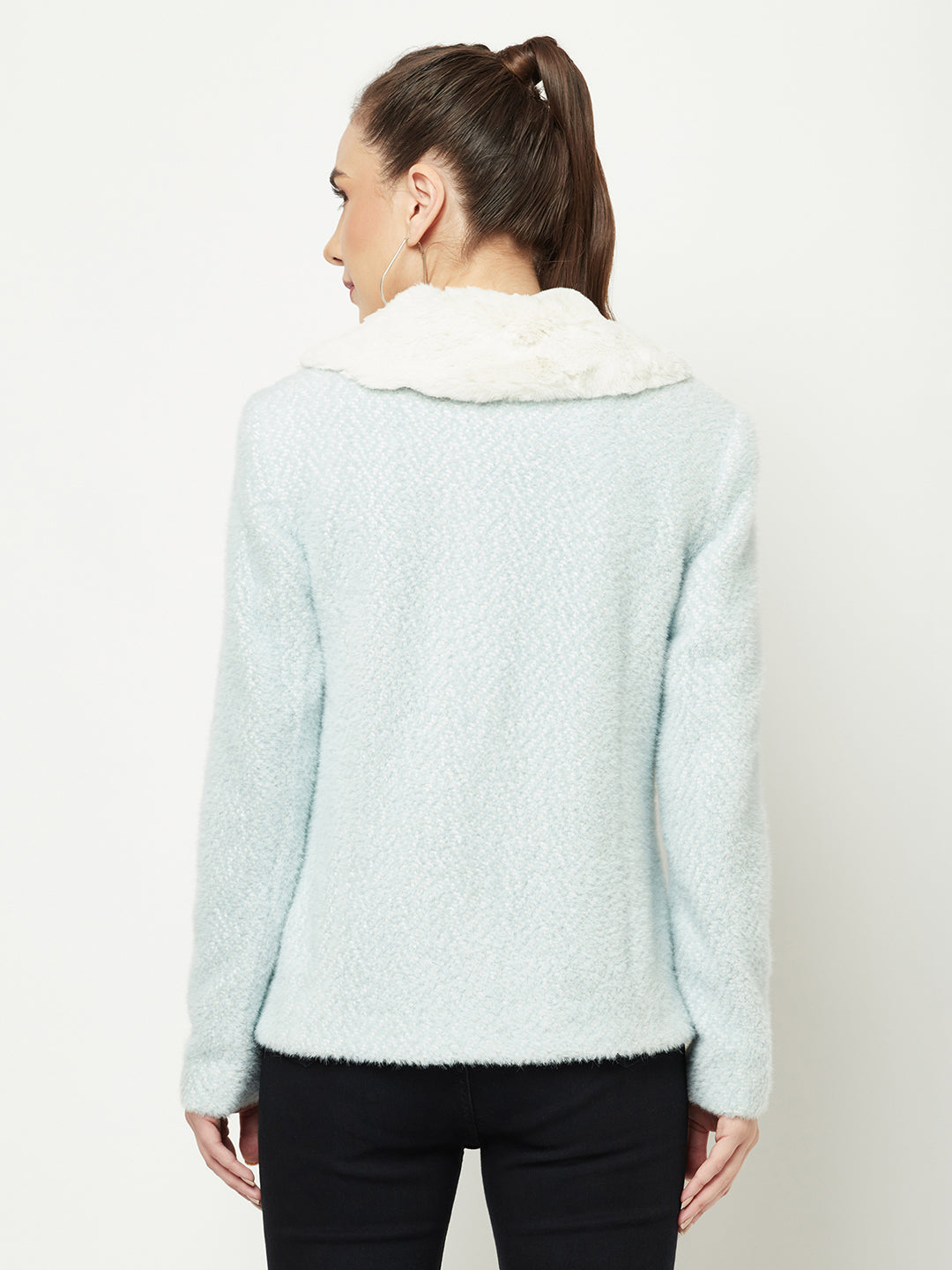  Light Blue Peter-Pan Collar Coat