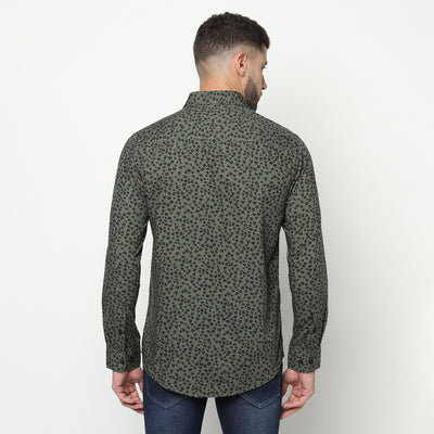 Olive Green Floral Shirt-Men Shirts-Crimsoune Club