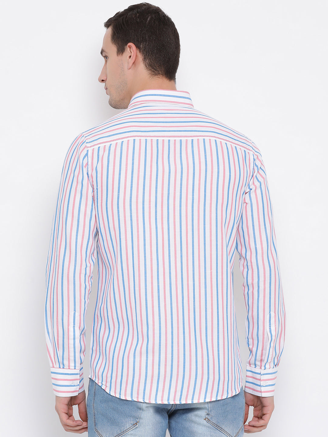 Multicolor Striped Spread Collar Slim Fit Shirt - Men Shirts