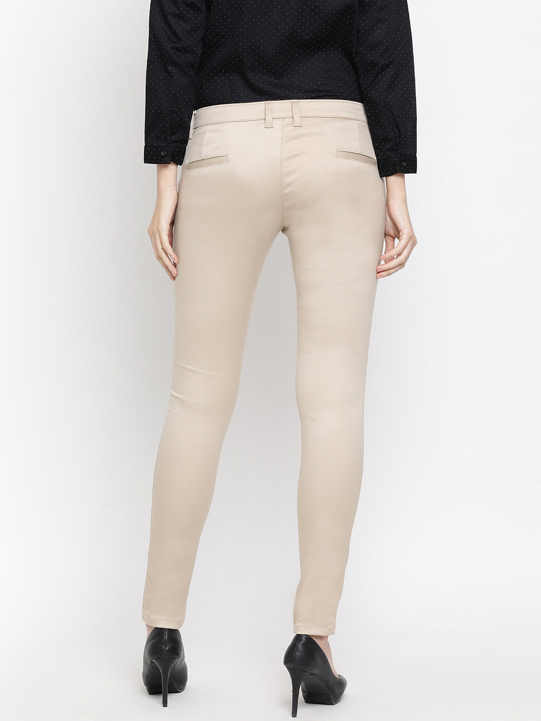 Beige Denim Slim fit Trousers - Women Trousers