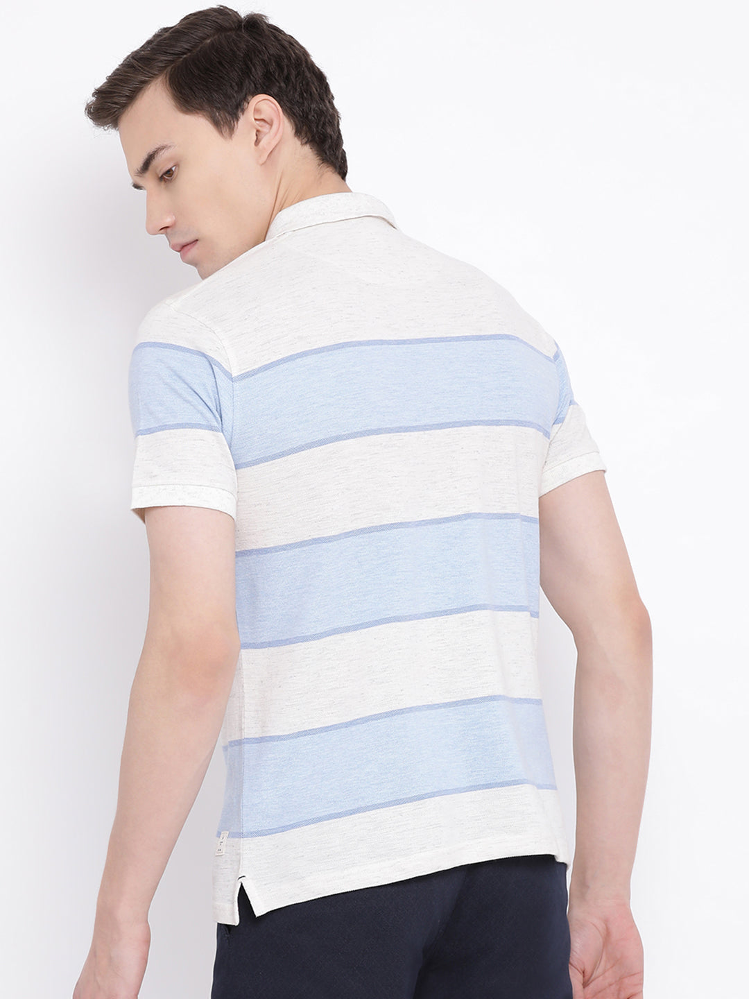 White Striped Polo Neck T-Shirt - Men T-Shirts