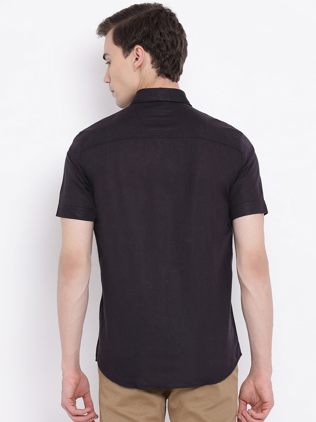 Black Cotton Linen Shirt - Men Shirts