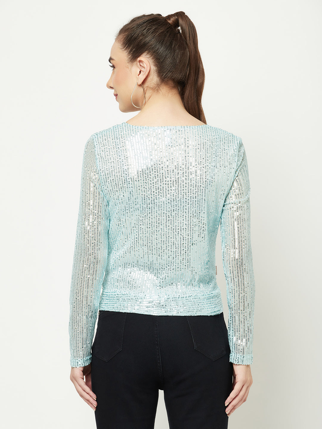  Light Blue Sequenced Top