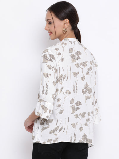 White Printed Flared Sleeves Top - Women Tops