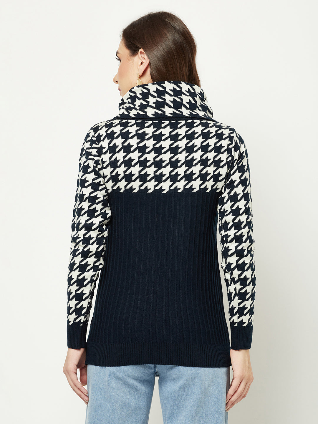  Navy Blue Abstract Turtleneck Sweater