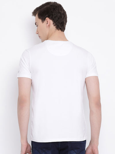 White Printed Round Neck T-Shirt - Men T-Shirts