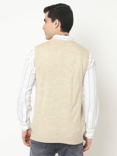  Beige Sweater Vest with Logo Crest 