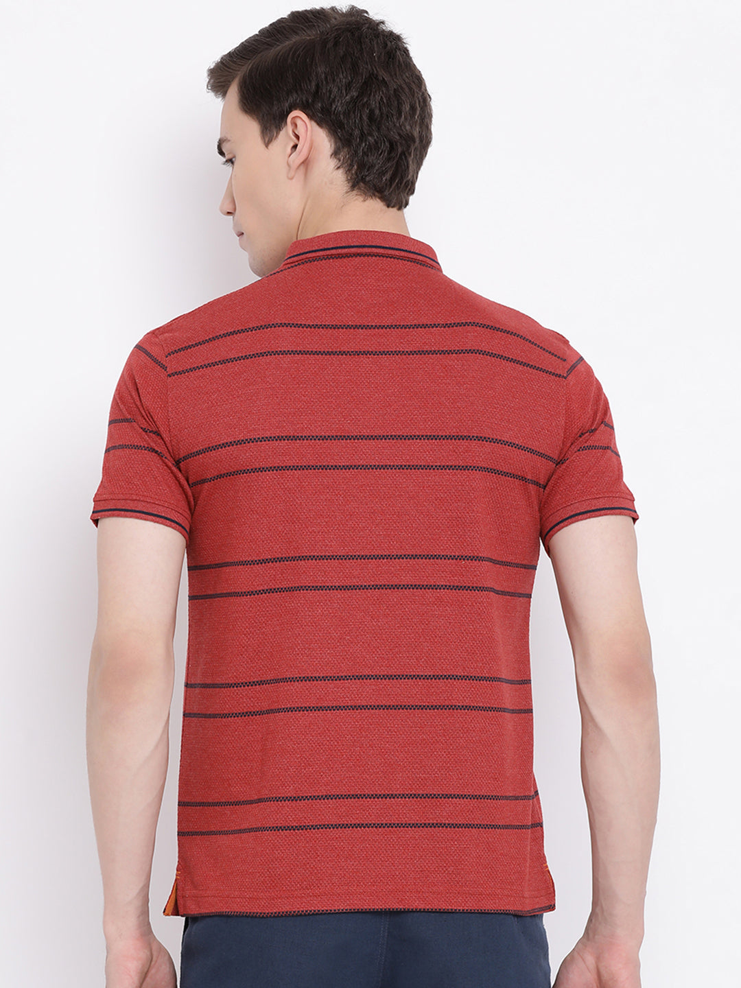 Red Striped Polo Neck T-Shirt - Men T-Shirts