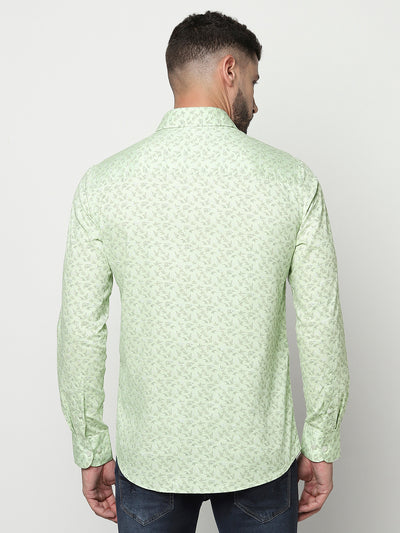 Mint Green Floral Shirt-Men Shirts-Crimsoune Club