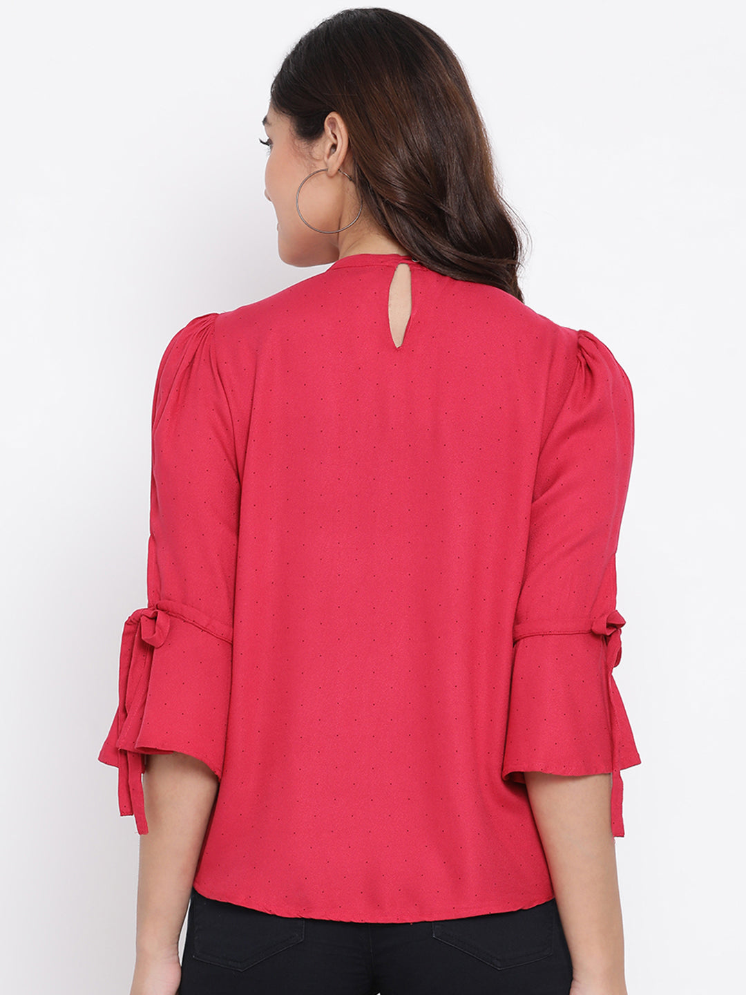 Red Printed Mandarin Collar Tops - Women Tops
