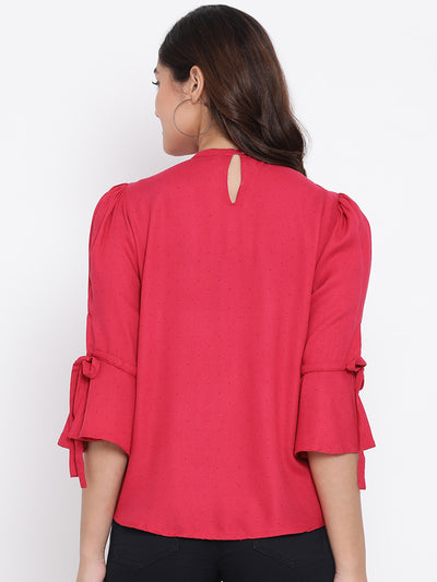 Red Printed Mandarin Collar Tops - Women Tops