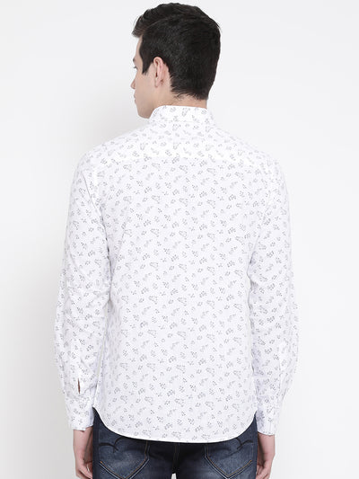 White Printed Spread Collar Slim Fit Shirt - Men Shirts