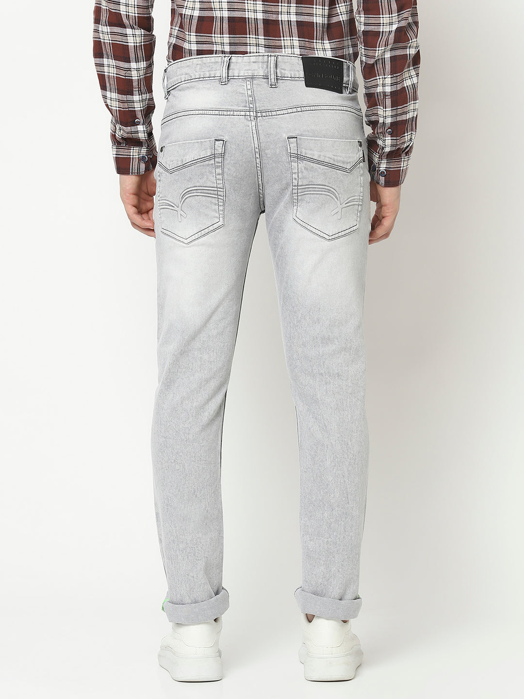  Grey Jeans with Heavy Wash Effect 