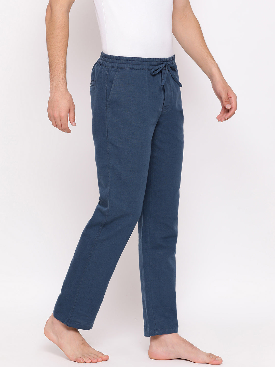 Blue Straight Cotton Lounge Pants-Men Lounge Pants-Crimsoune Club