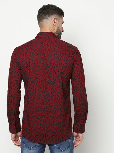Maroon Floral Print Shirt-Men Shirts-Crimsoune Club