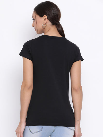 Black Printed Slogan T-shirt - Women T-Shirts