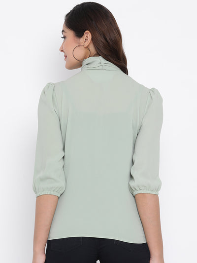 Mint Green Mandarin Collar Tops - Women Tops