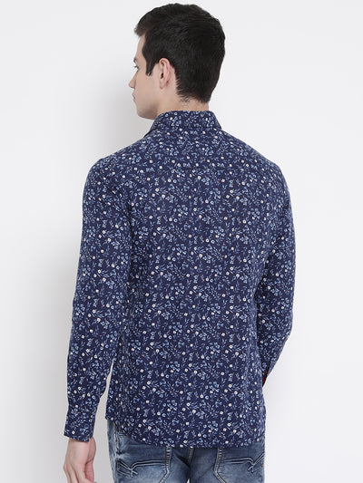 Blue Printed Linen Slim Fit shirt - Men Shirts