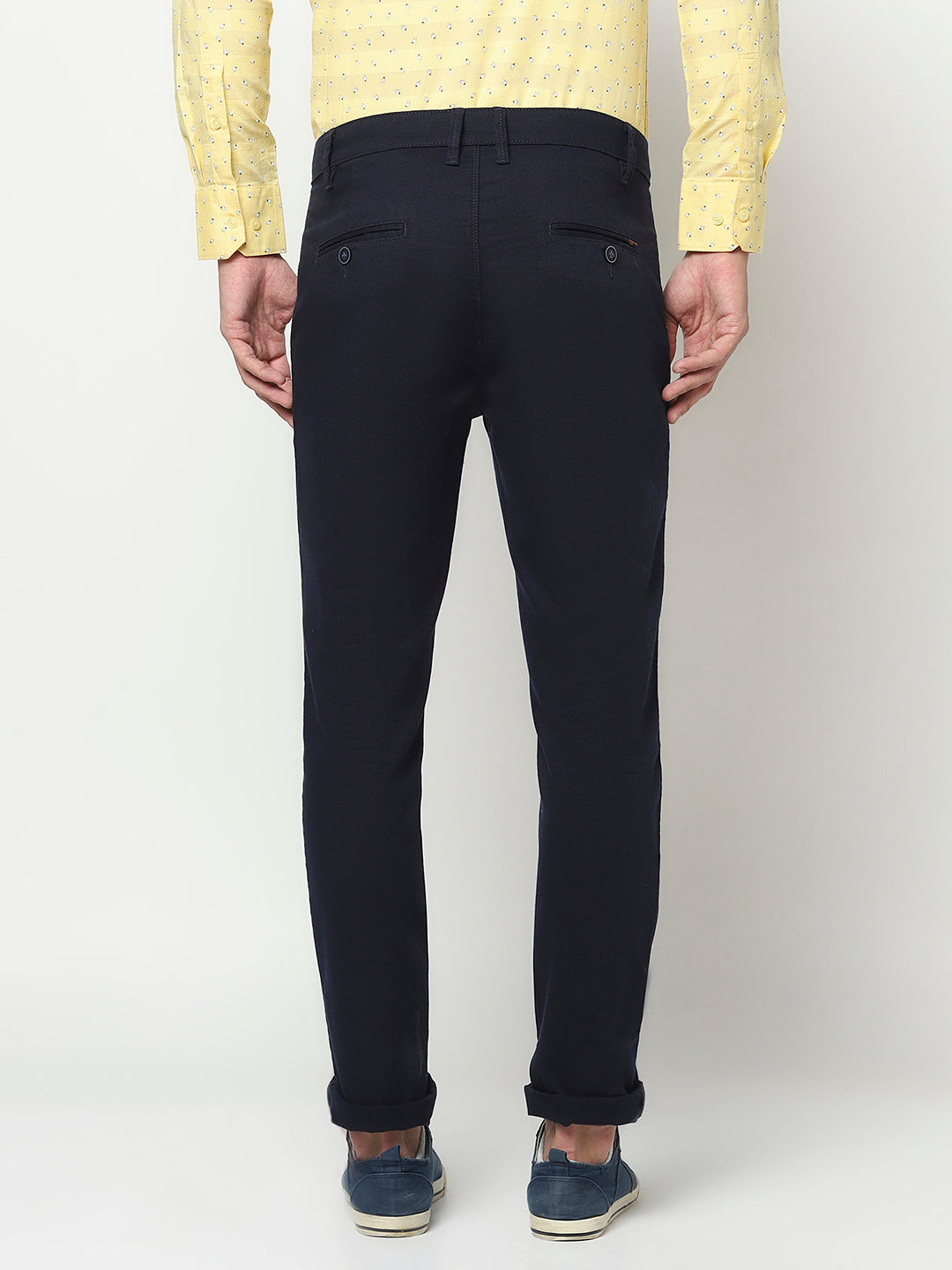 Navy Blue Cuffed Ankle Trousers-Men Trousers-Crimsoune Club