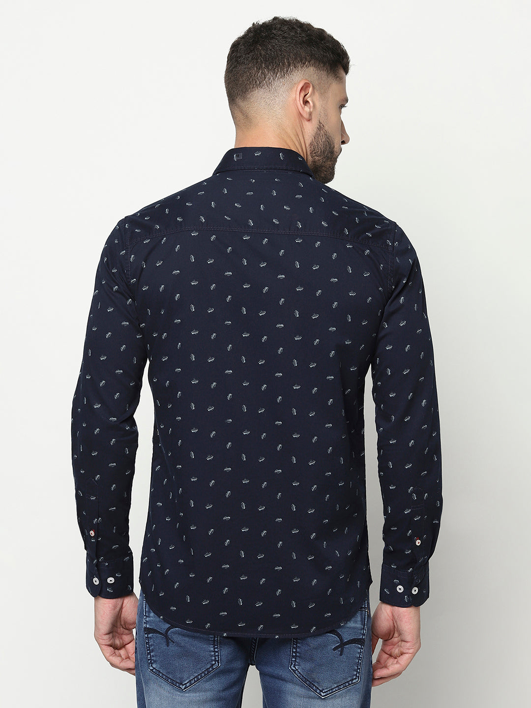 Navy Blue Floral Shirt-Men Shirts-Crimsoune Club