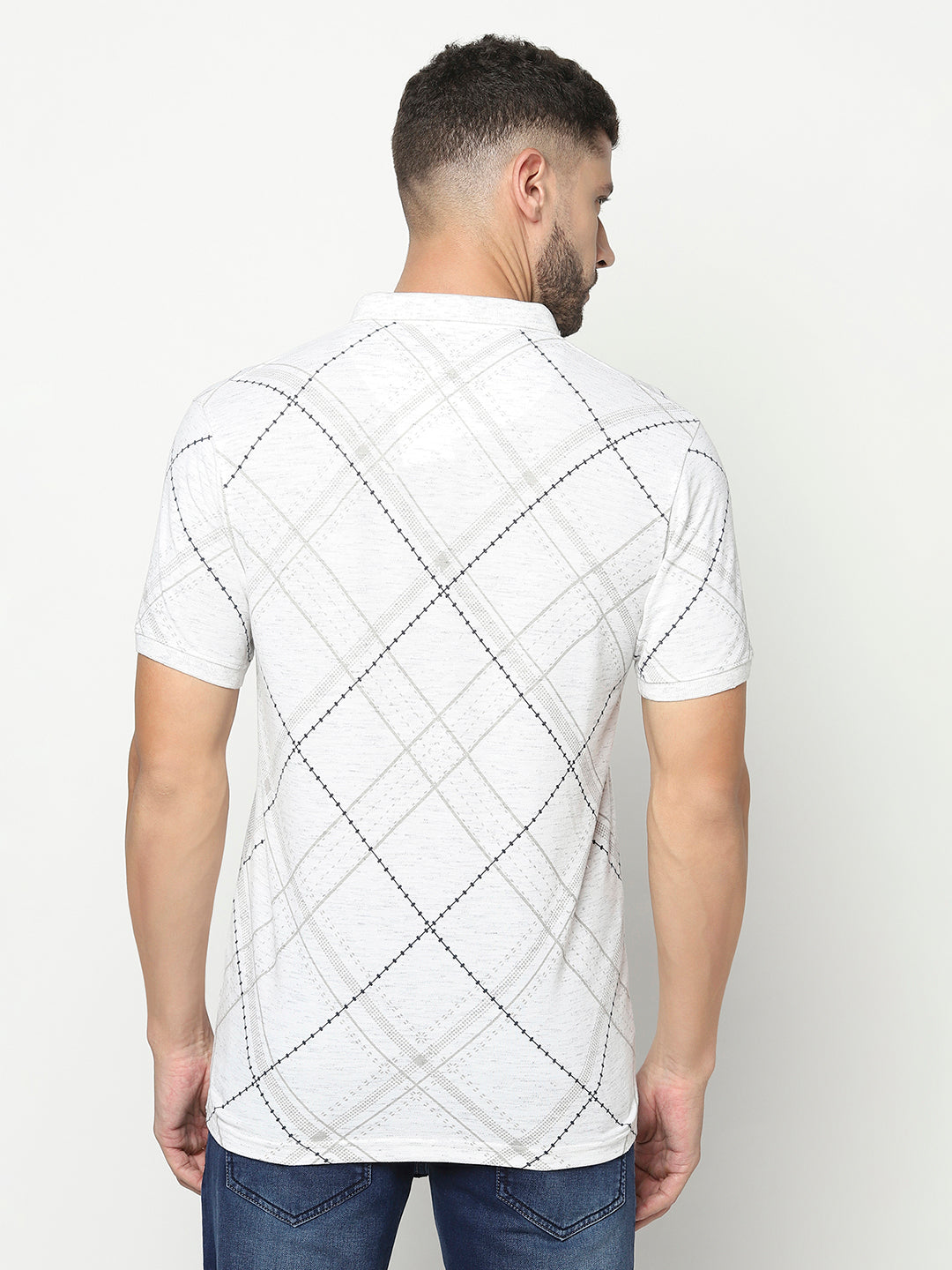 White Diagonal Checked Polo T-Shirt-Men T-Shirts-Crimsoune Club