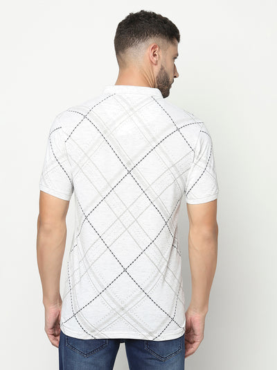 White Diagonal Checked Polo T-Shirt-Men T-Shirts-Crimsoune Club