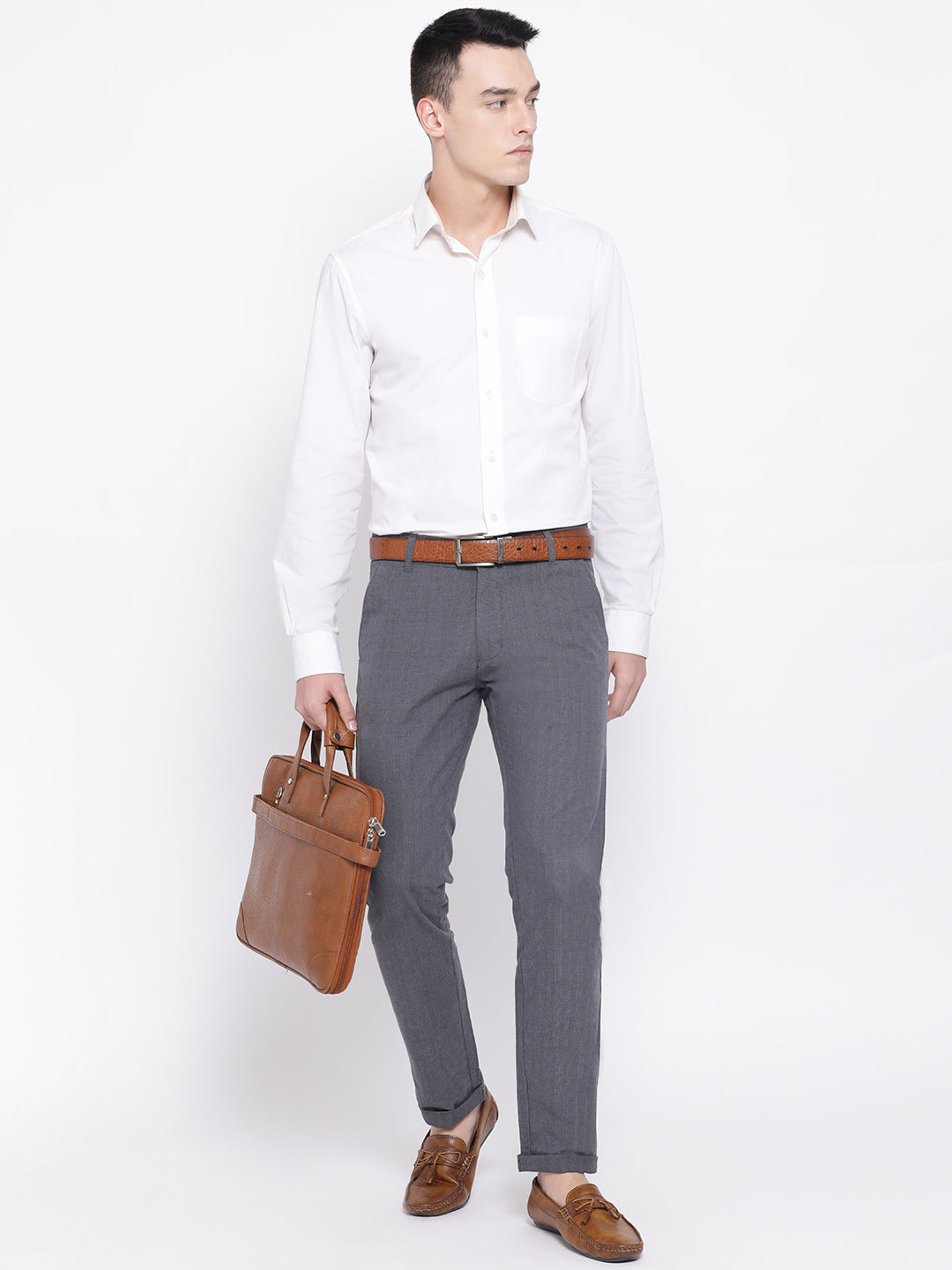 Grey Checked Slim Fit Trousers - Men Trousers