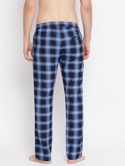 Navy Blue Checked Cotton Lounge Pants - Men Lounge Pants