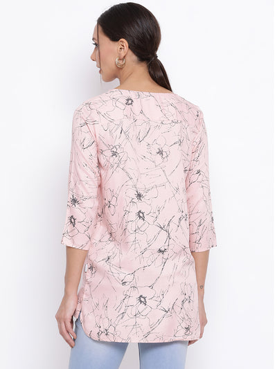 Pink Printed Asymmetrical Hem Top - Women Tops