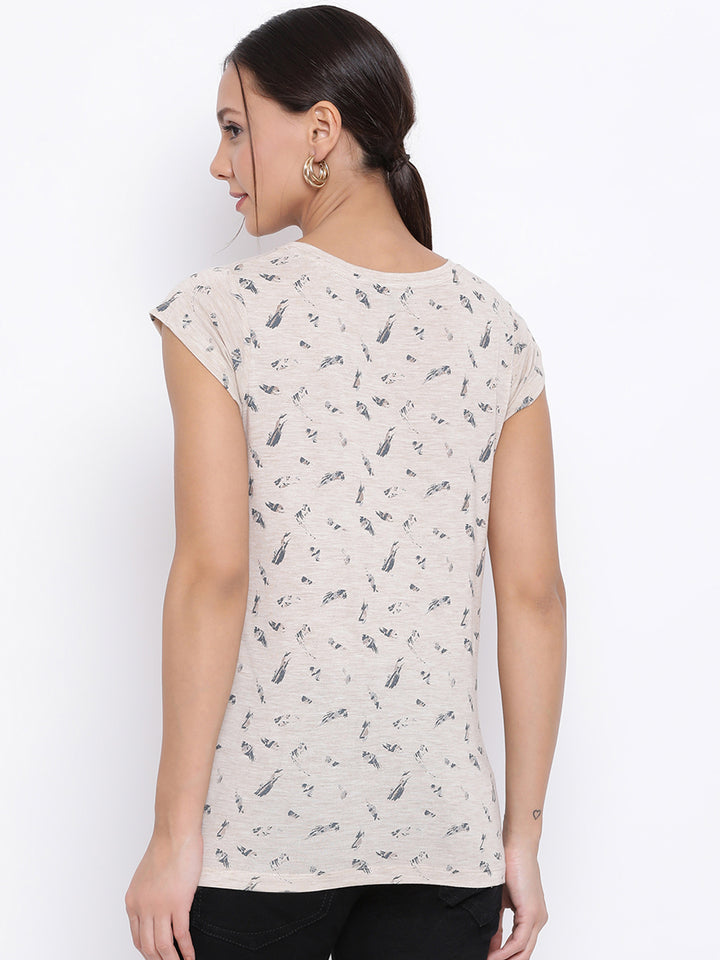 Beige Printed T-Shirt - Women T-Shirts