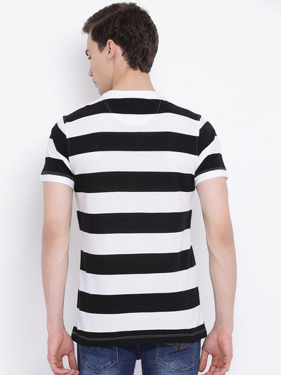 White Striped Round Neck T-Shirt - Men T-Shirts