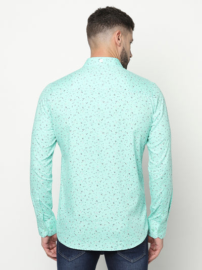 Mint Green Floral Shirt-Men Shirts-Crimsoune Club