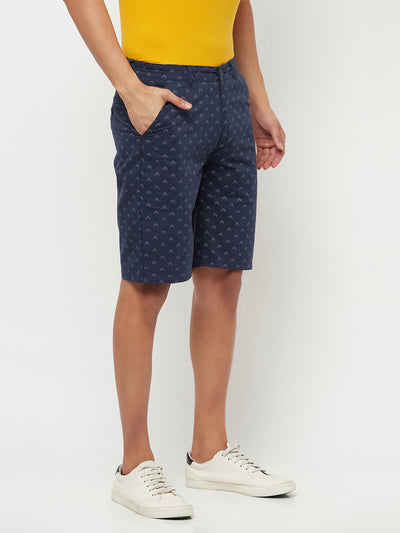Navy Blue Printed Shorts - Men Shorts