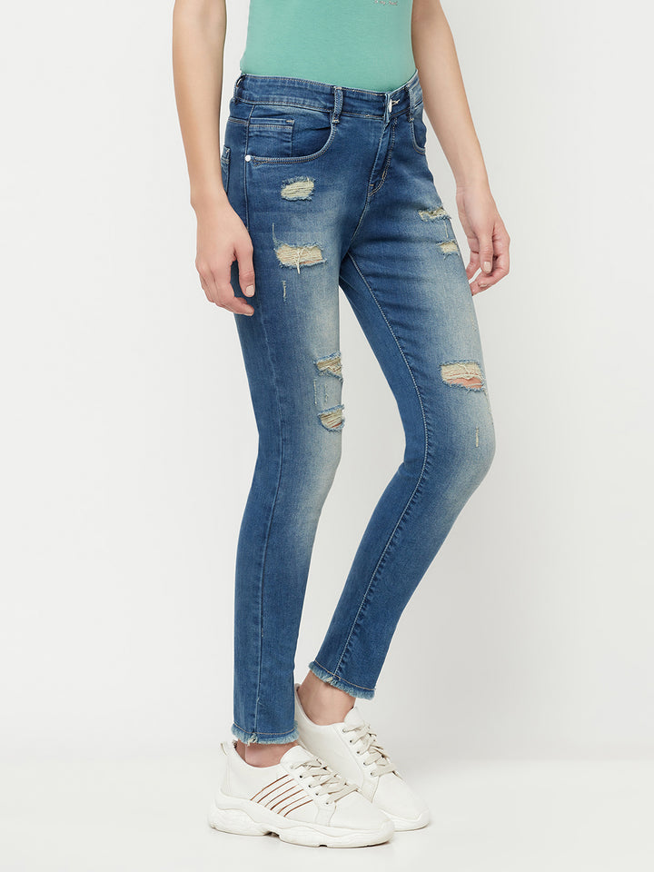 Blue Light Fade Distressed Jeans - Women Jeans