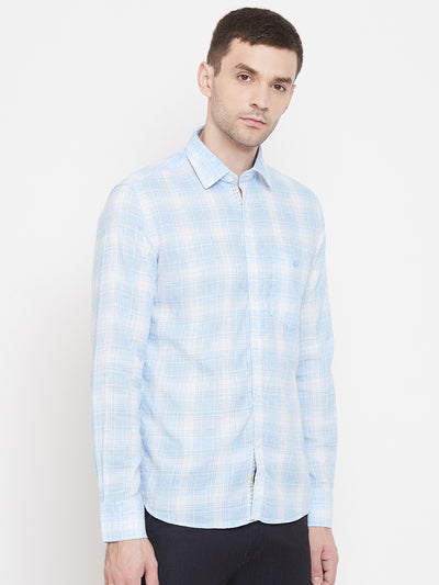 Blue Checked Spread Collar Slim Fit Shirt - Men Shirts