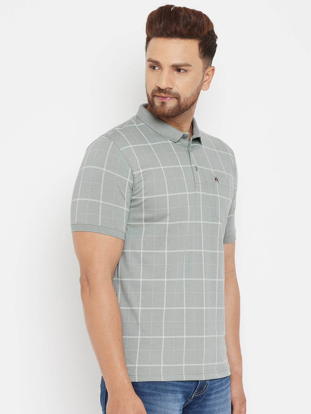 Grey Checked Polo T-Shirt - Men T-Shirts