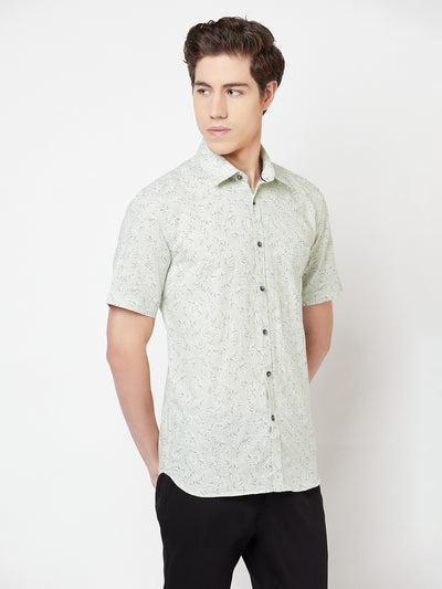 Mint Green Floral Linen Shirt - Men Shirts