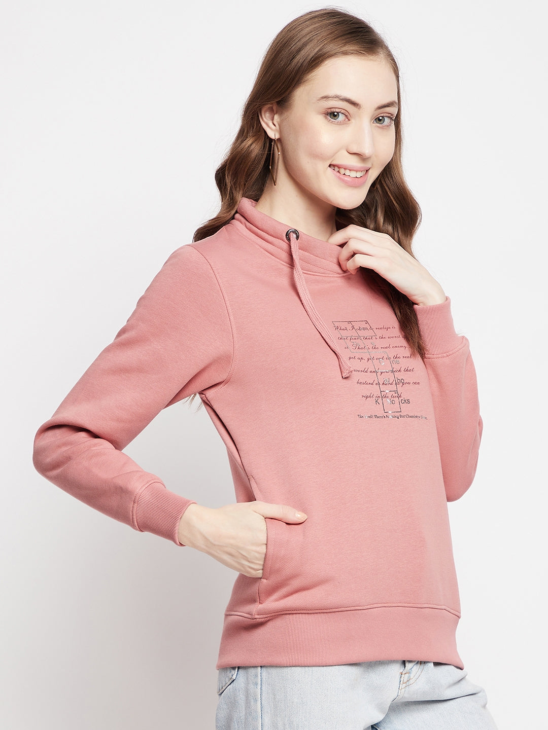 Pink Printed Turtle Neck Sweatshirt - Women Sweatshirts