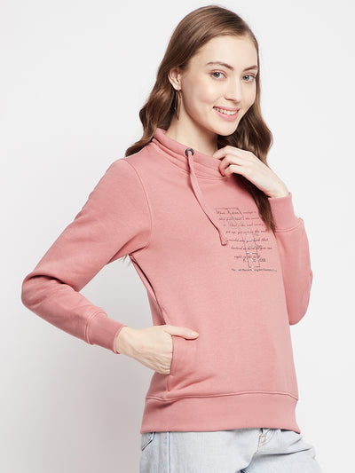 Pink Printed Turtle Neck Sweatshirt - Women Sweatshirts