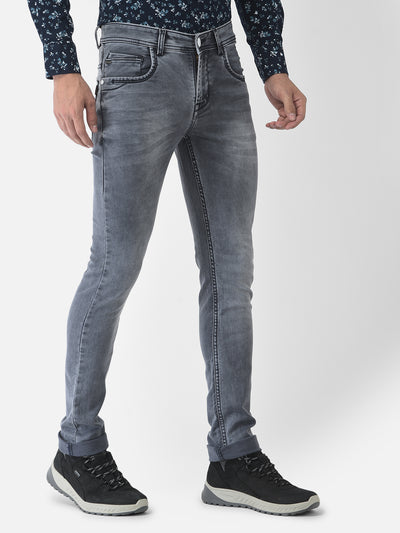 Lightly Faded Grey Denims - Men Jeans