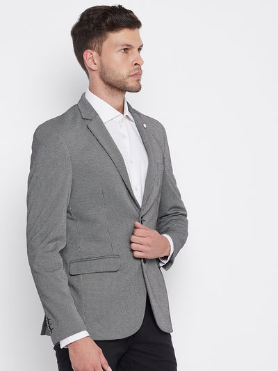 Grey Checked Notched Lapel Blazer - Men Blazers