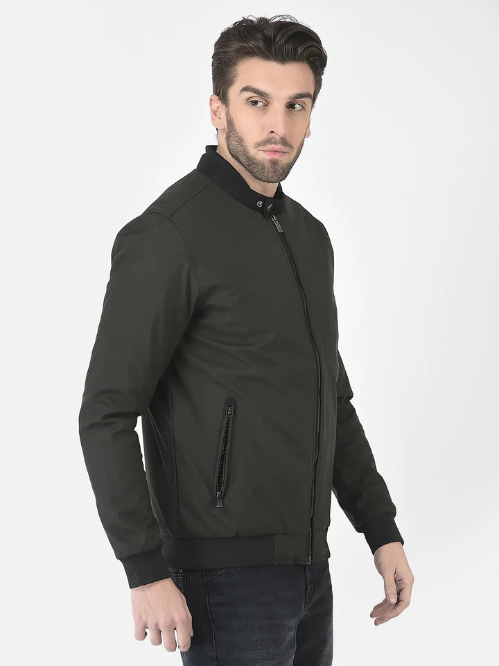  Olive Casual Bomber Jacket 