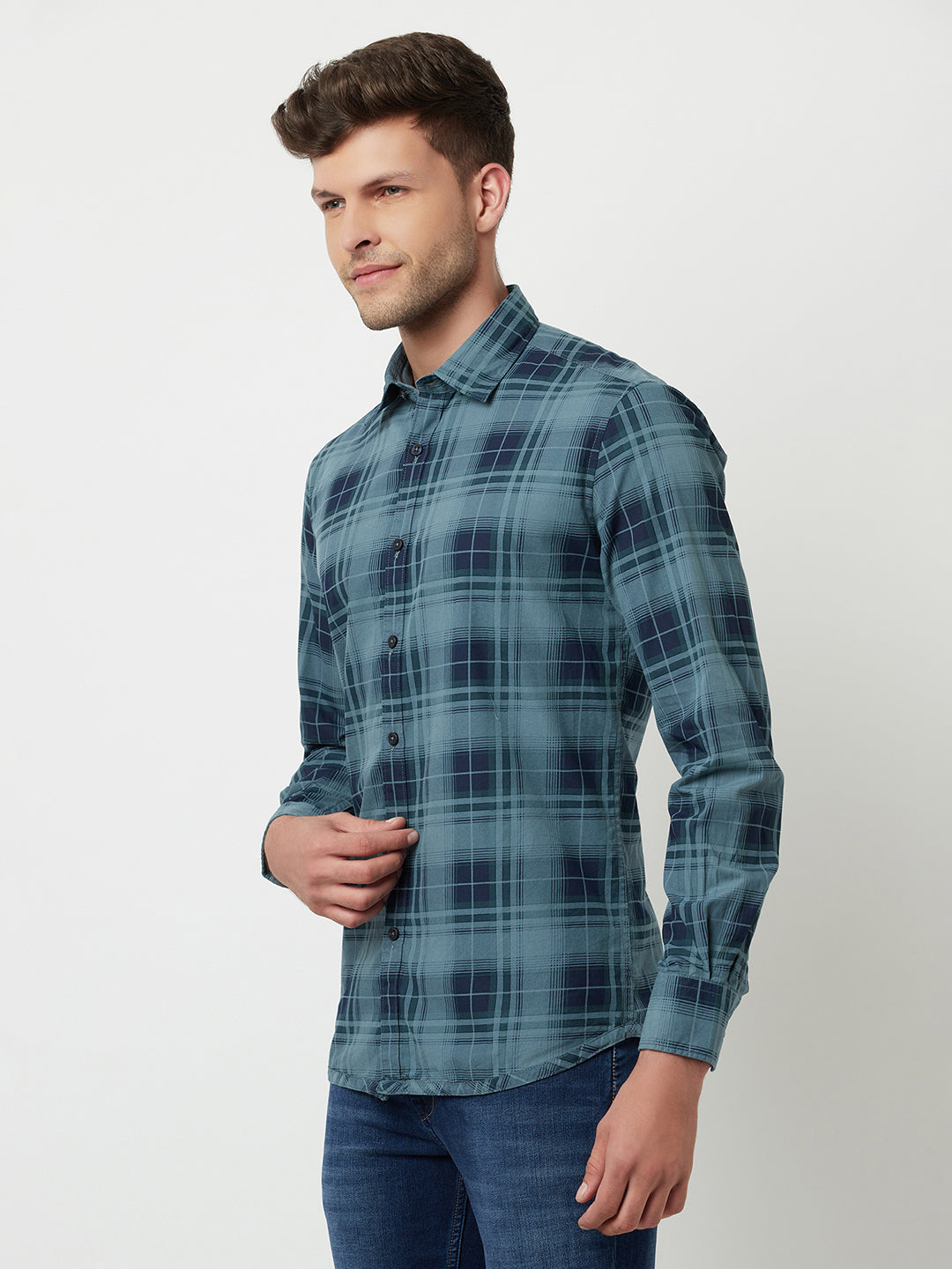Blue Reversible Checked Shirt-Men Shirts-Crimsoune Club