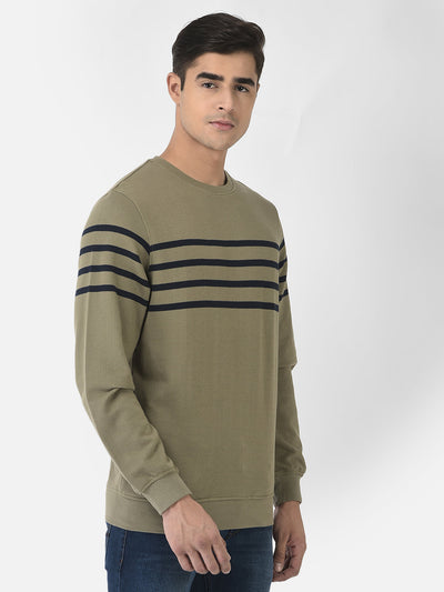 Olive Sweatshirt with Horizontal Stripes