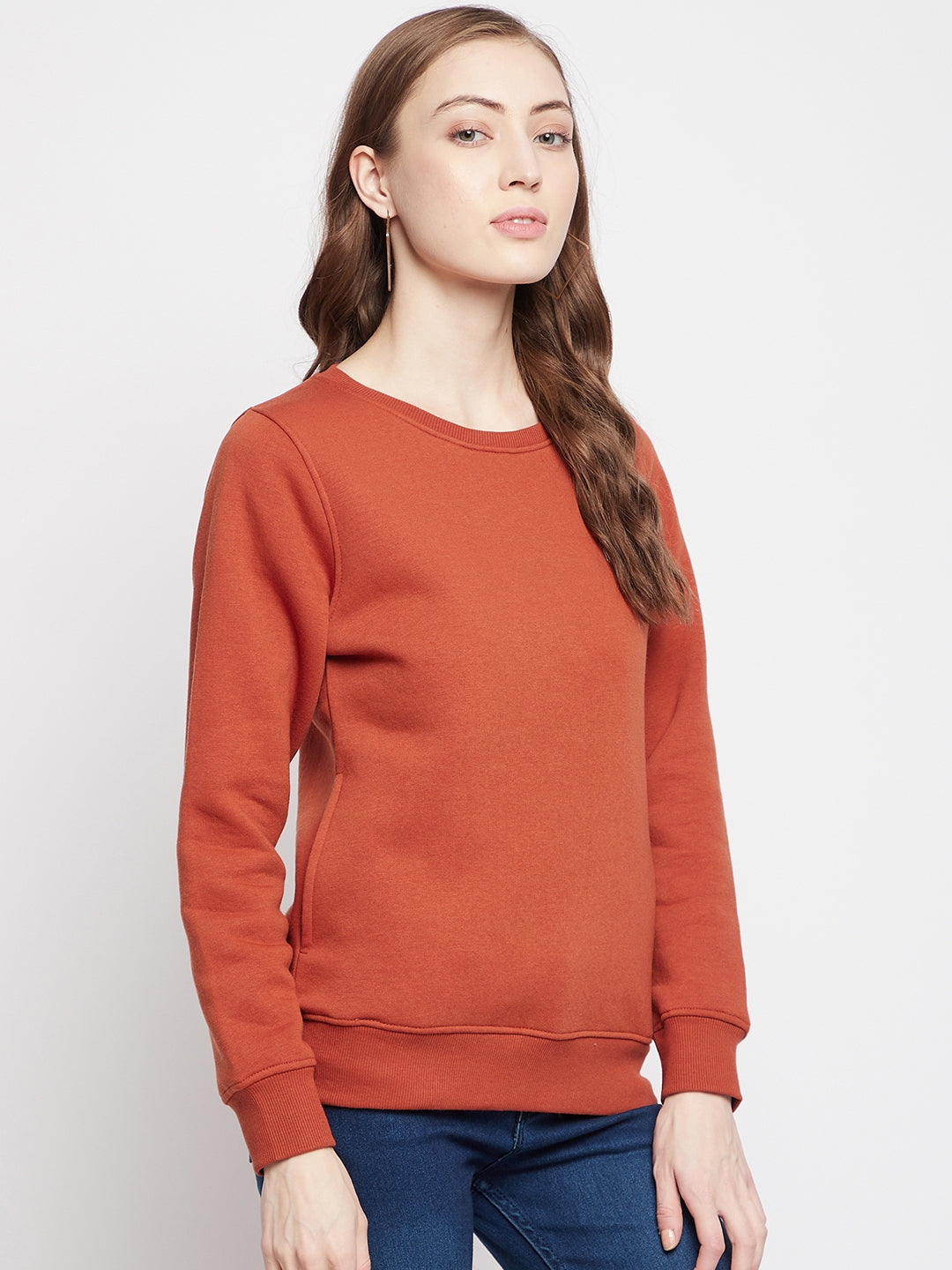 Red Round Neck Sweatshirt - Women Sweatshirts