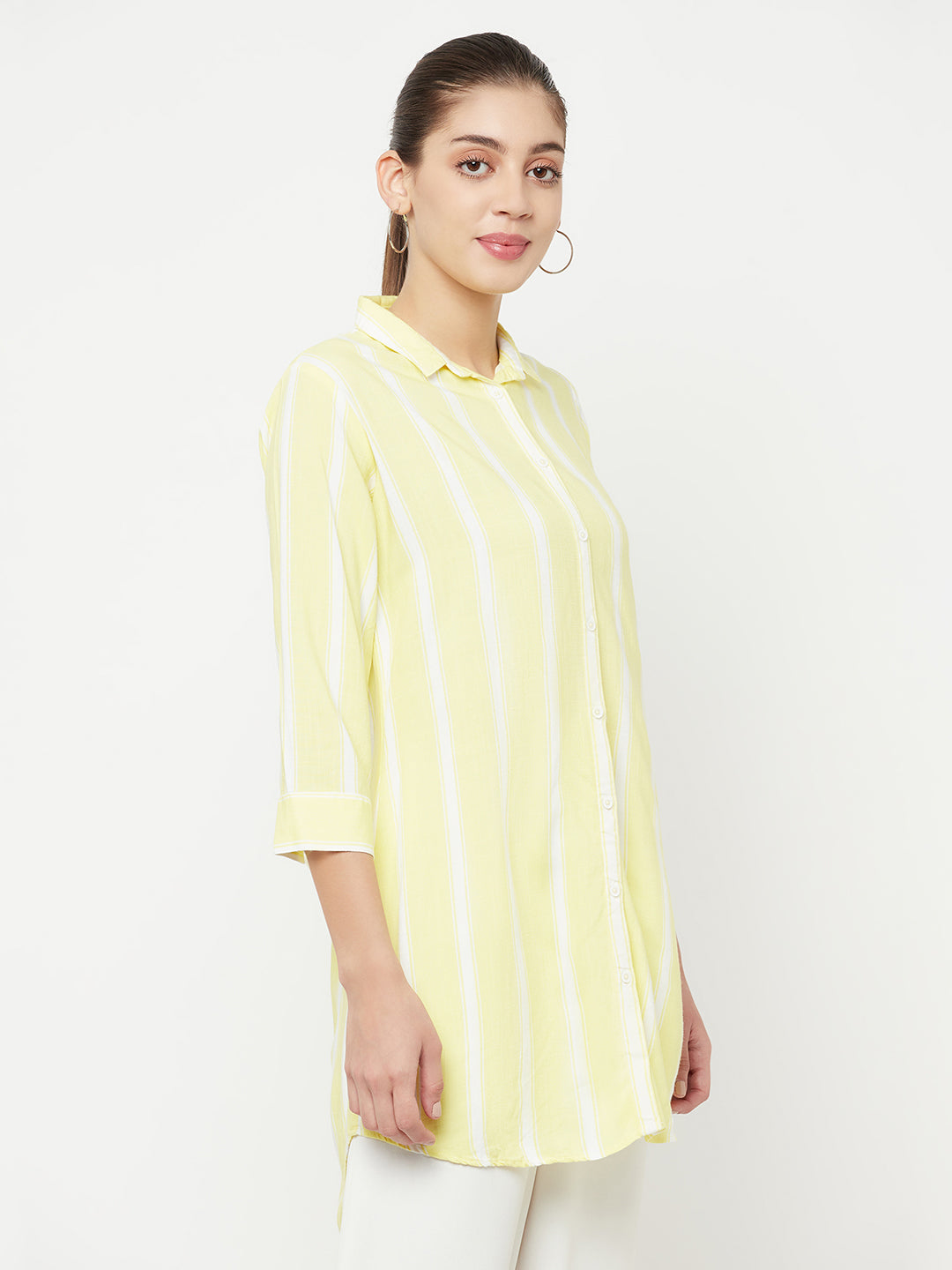 Yellow Striped Longline Shirt - Women Shirts