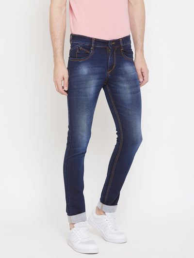Navy Blue Stonewashed Slim Fit Jeans - Men Jeans